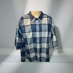 Big & Tall ZAM Blue Plaid Short Sleeve Button Up Pocket Shirt Size 3XL #43
